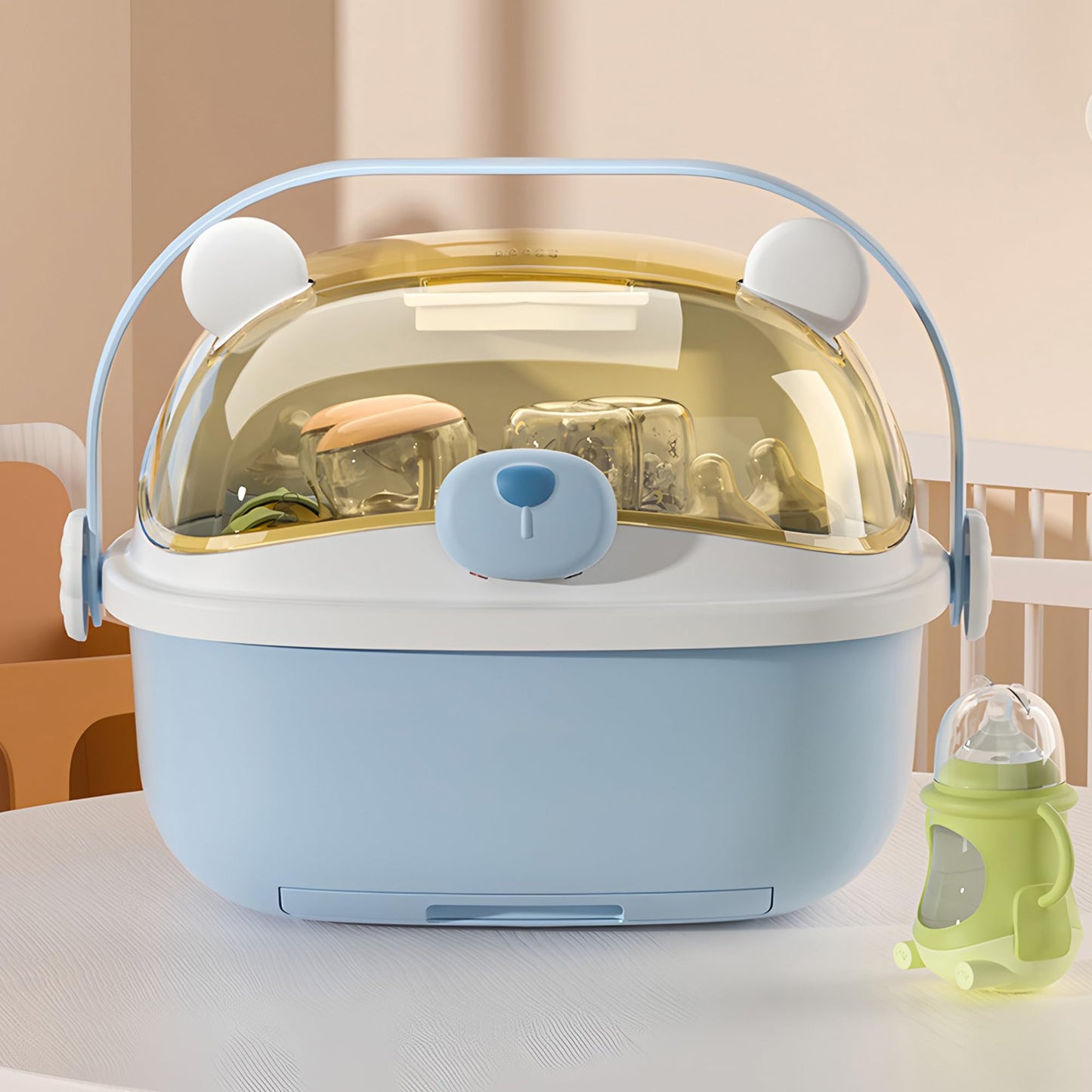 QDTTSRY Baby Bottle Drying Rack Storage, Nursing Bottle Storage Box Organizer with Cover, Portable Kitchen Cabinet Organizer, Durable countertop Dryer (Light Sky Blue)