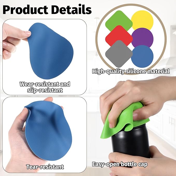 6PCS Rubber Jar Opener Pads- Bottle Opener for Weak Hands & Seniors - Multi-color Grippers Pads for Opening Jars, Lids, Cans Multifunctional Kitchen Gadgets Essential(6 Colors)