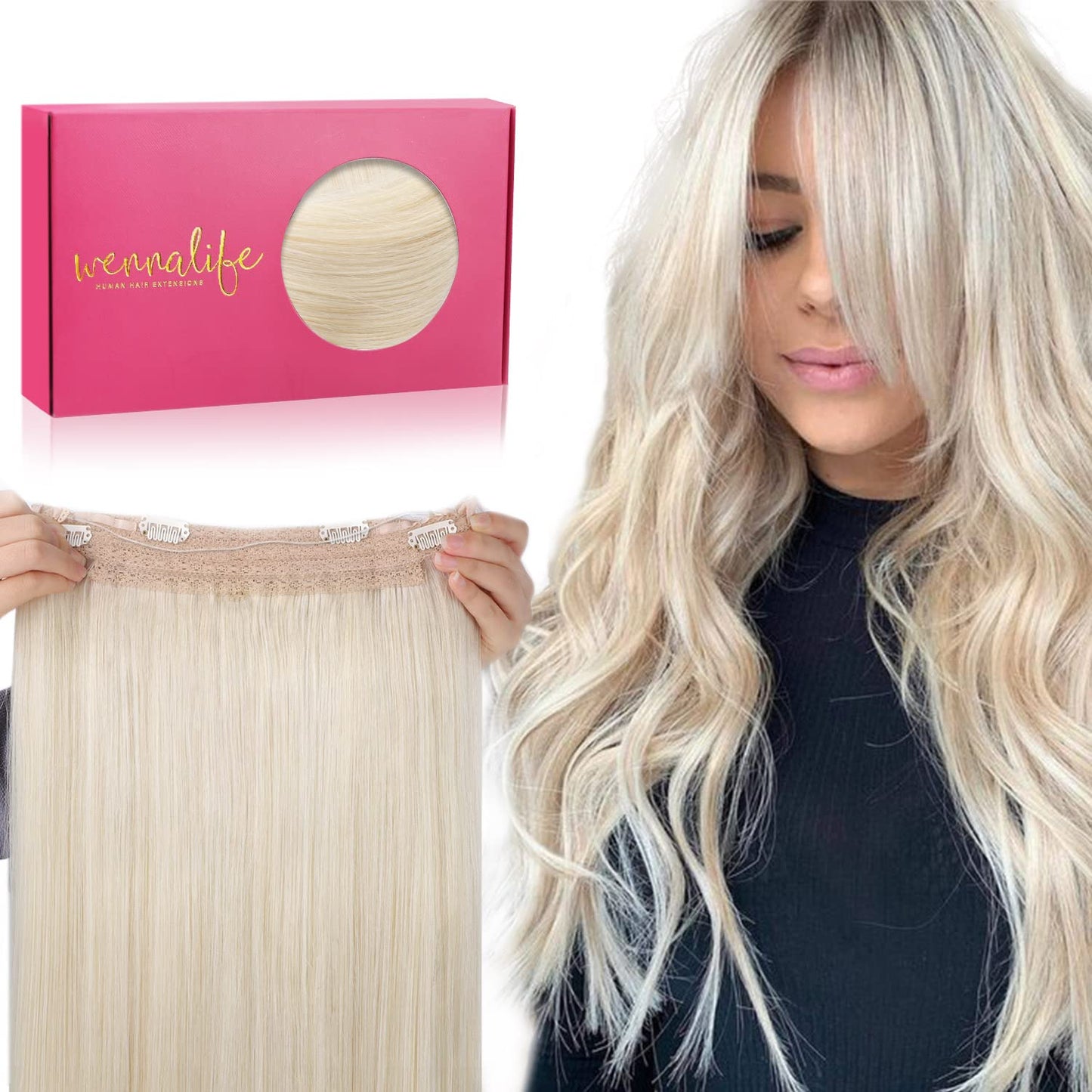 WENNALIFE Wire Hair Extensions (Increase 50% Lifespan) Real Human Hair 22 inch 120g Platinum Blonde Remy Hair Invisible Transpar