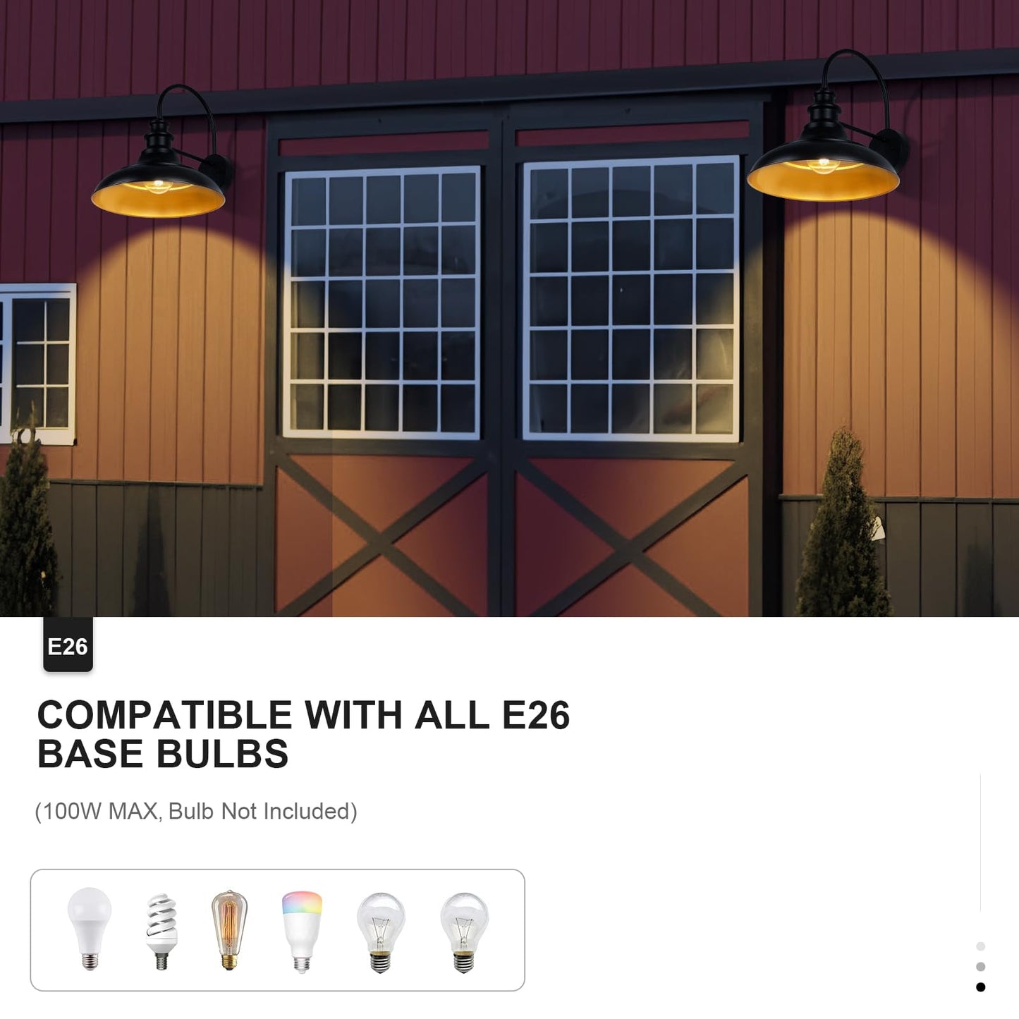 Diyel Outdoor Barn Light Fixtures  16 Inch Large Dome Farmhouse Exterior Wall Mount Lights  Rustic Wall Sconces Indoor Wall Lighting  Industrial Black Gold Lanterns For Porch  Garage  2 Pack