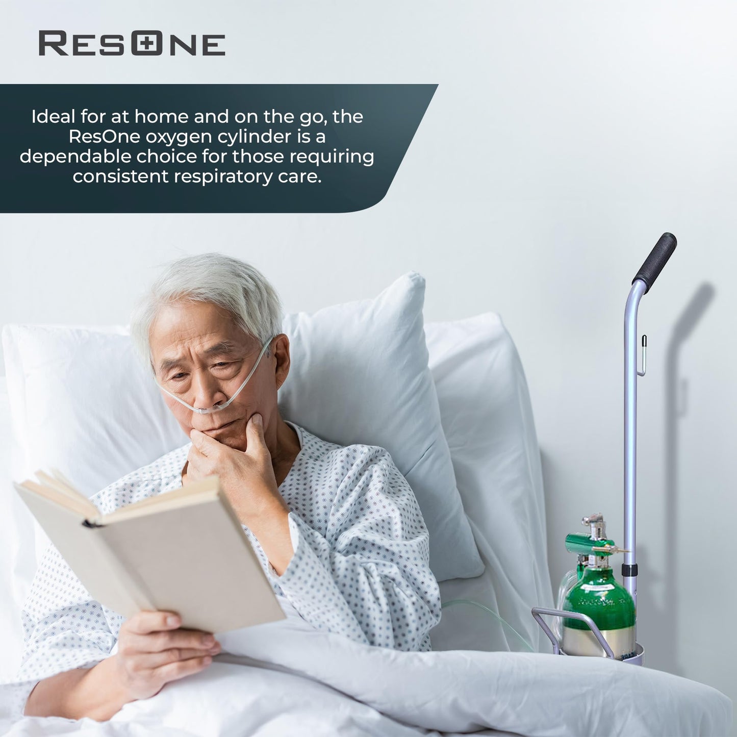 ResOne Portable Aluminum Medical Oxygen Cylinder, E Size, with CGA-870 Toggle Valve for Medical Use - Non-Sparking, Green Dome, Brushed Finish, 24.1 cf, Ships Empty, Prescription Required to Fill