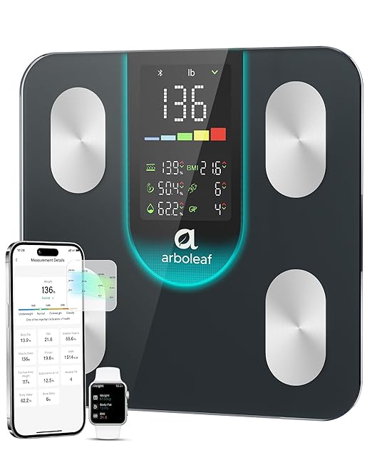 arboleaf Smart Scale for Body Weight and Fat, High-Precision Digital Bathroom Scale with 4-Electrode BIA, 7-in-1 Display f...