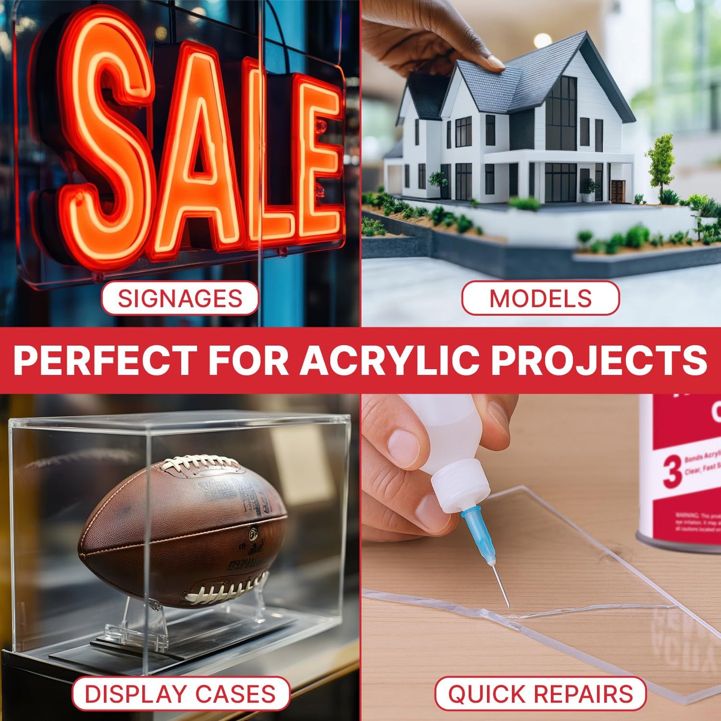 Acrylic Bonding Cement with Applicator Bottle [4 oz] – Clear Glue for Plexiglass, Sheets & Plastic – Fast-Setting Adhesive, Cement, and Glue for Acrylic Sheets and Plexiglass Clear