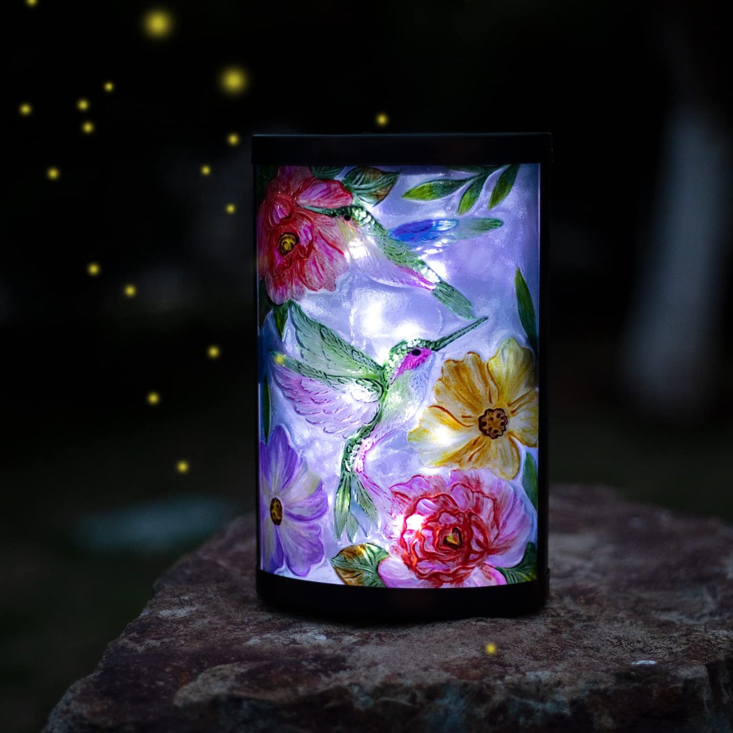 MUMTOP Hummingbird Solar Lantern Outdoor LED Light - Waterproof Glass Tabletop Lamp for Patio Garden - Light Green