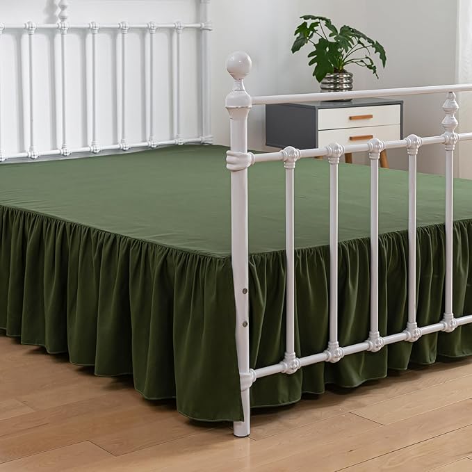 Bed Skirt King Size Ruffled Bed Skirts with Split Corners,18 Inch Drop Dust Ruffle Bed Skirt with Platform, Green, King - 18" Drop