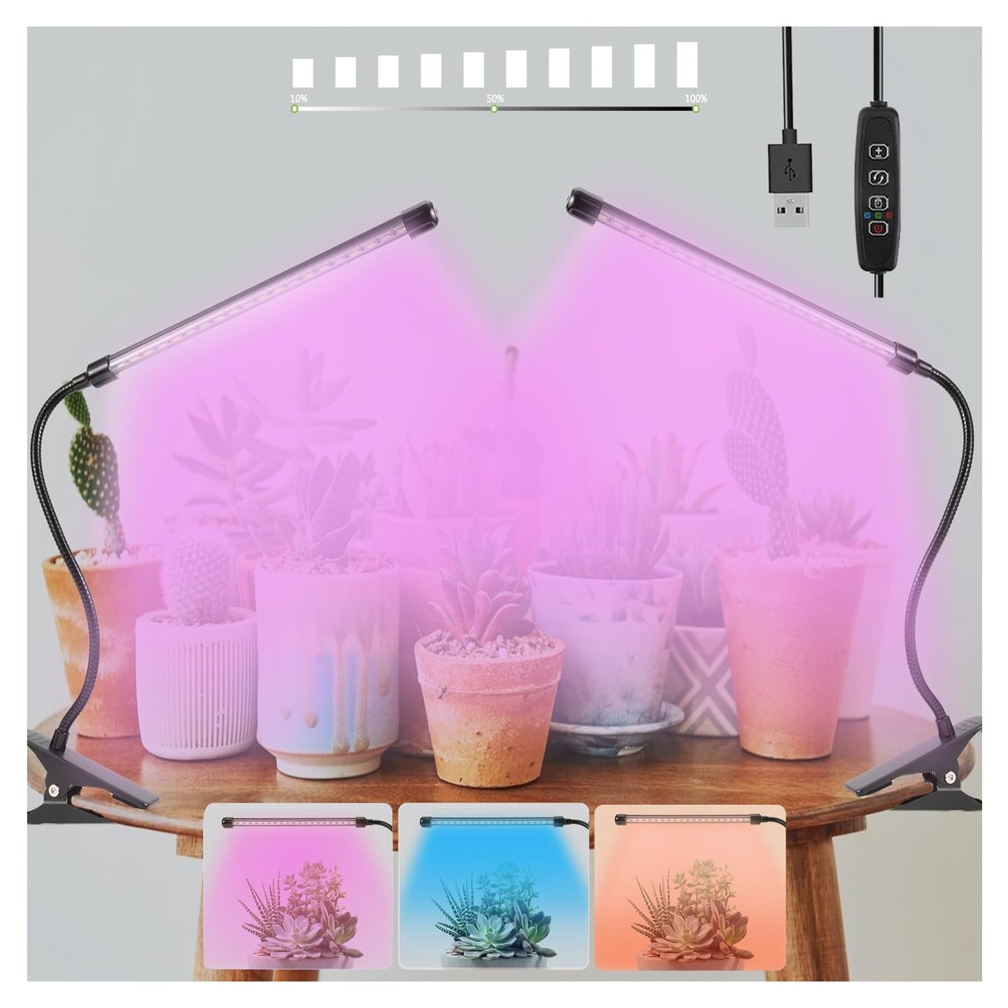 Sunny Power Clip On Grow Lights For Indoor Plants Full Spectrum  Adjustable 6000K Led Plant Lights For Indoor Growing With Auto Timer & 3 Lighting Modes For Succulents  Seed Starting