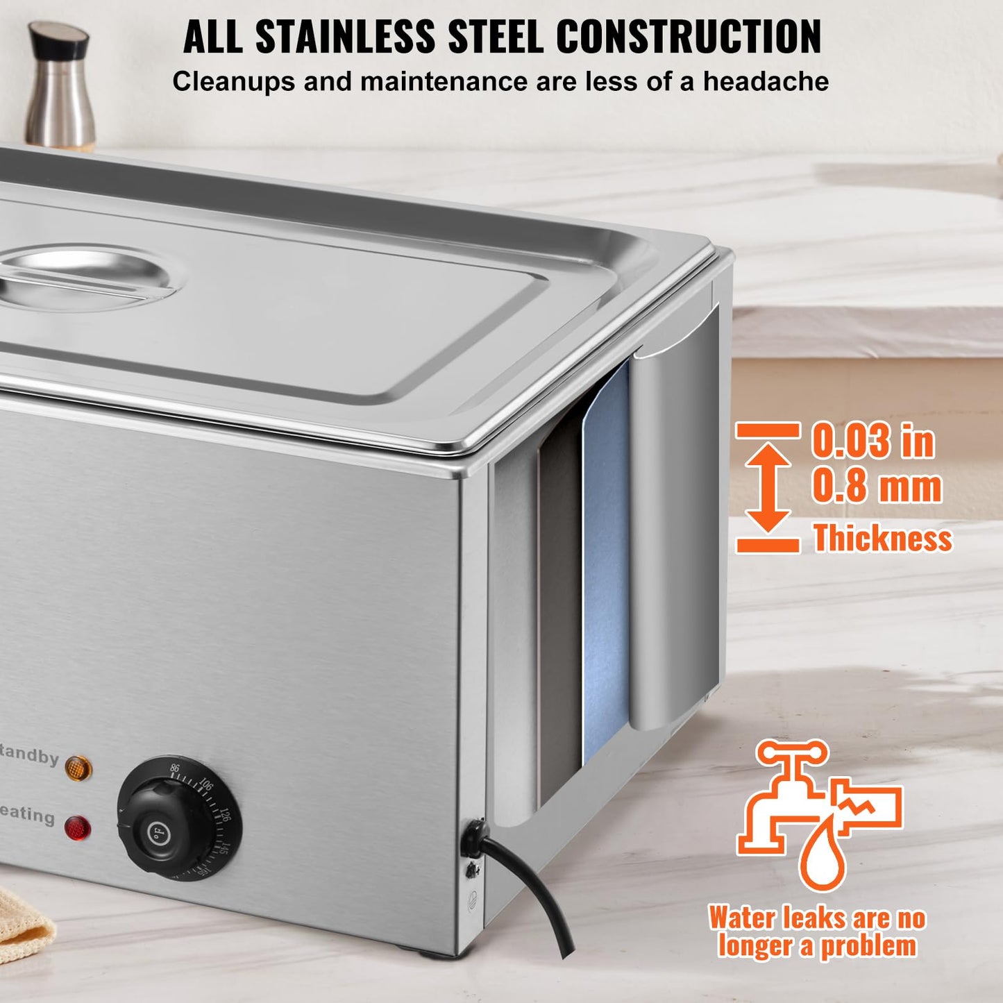 VEVOR Commercial Food Warmer, 1 Pan 24QT Electric Steam Table, 1200W Professional Countertop Stainless Steel Buffet Bain Marie with 86-185°F Temp Control for Catering and Restaurants, Silver