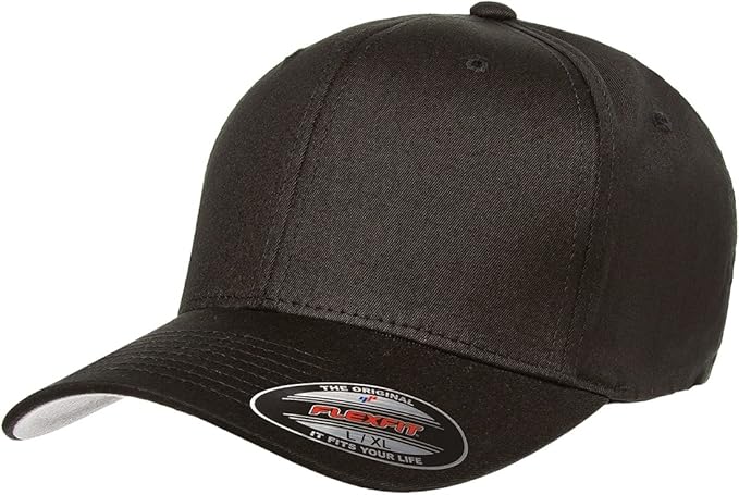 Flexfit Unisex Cotton Twill Fitted Baseball Cap, Black, Large-X-Large