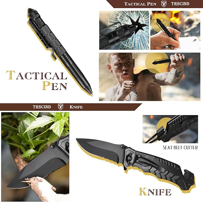 Gifts for Men Husband Dad Christmas, Survival Kit, Emergency Survival Gear and Equipment 14 in 1, Stocking Stuffers Birthday Gifts for Him Boyfriend, Hunting Fishing Camping Accessories, Cool Gadget