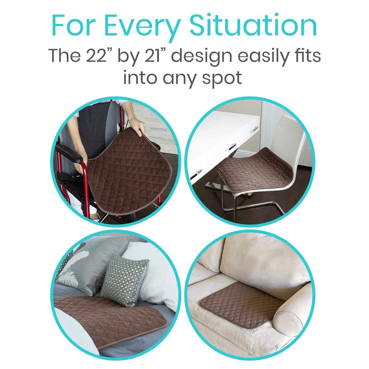 Sures Waterproof Chair Pads for Incontinence (22" x 21") - Washable, Waterproof Seat Protector - Chair Protector Seat Cover - Absorbent Pad for Bed, Seat, Car, Wheelchair & Recliner (Brown, 1 Pack)