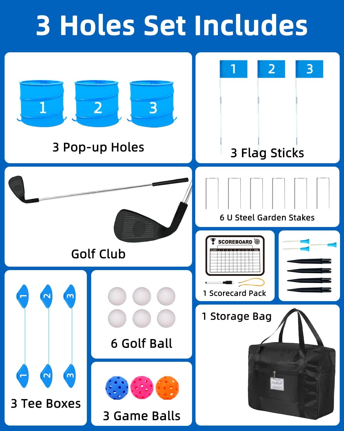 Golf Game with Club Right Handed,Practice Golf with 3 Buckets, Outdoor Golf Gift for Adults,Holes Golf Outdoor Game for Lawn,Yard,Camping,Park