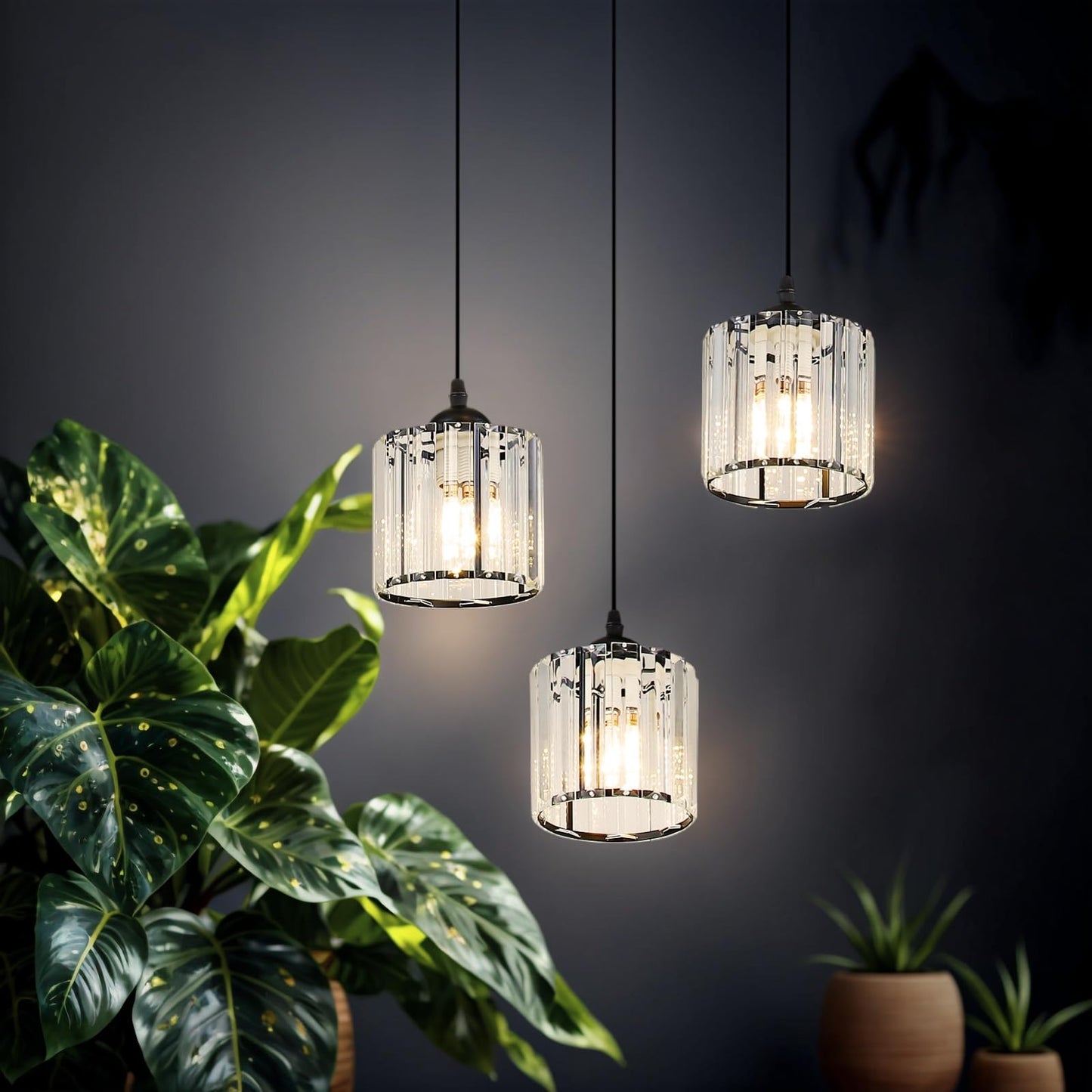 Meimond Long Chandeliers For High Ceilings Modern Crystal Pendant Light Raindrop Drop Lamp Hanging Flush Mount Lighting Fixtures For Spiral Staircase Foyer Entryway Living Room Black (15 Lights)
