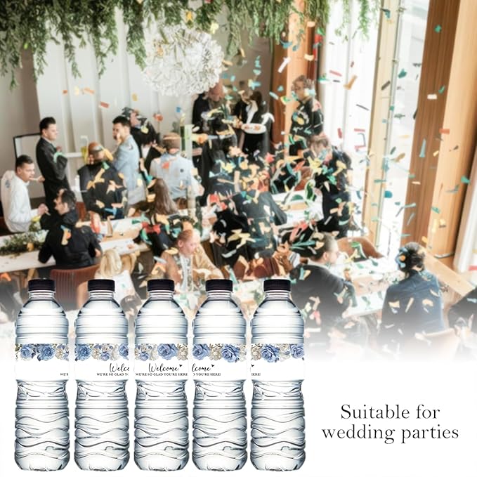100PCS Wedding Water Bottle Labels Waterproof Greenery Floral Wraps Sticker for Water Bottle Baby Shower Bottle Label for Bridal Shower Party Welcome A06