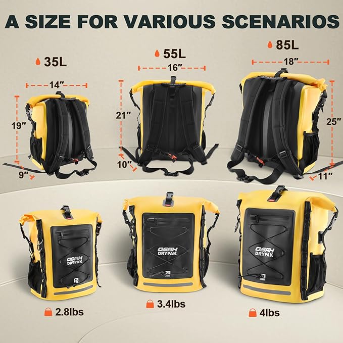 Waterproof Backpack Dry Bag 35L/55L – Heavy Duty Roll-Top Hiking Backpack Sack Keeps Gear Dry for Travel, Kayaking, Boating, Camping, Rafting and Fishing
