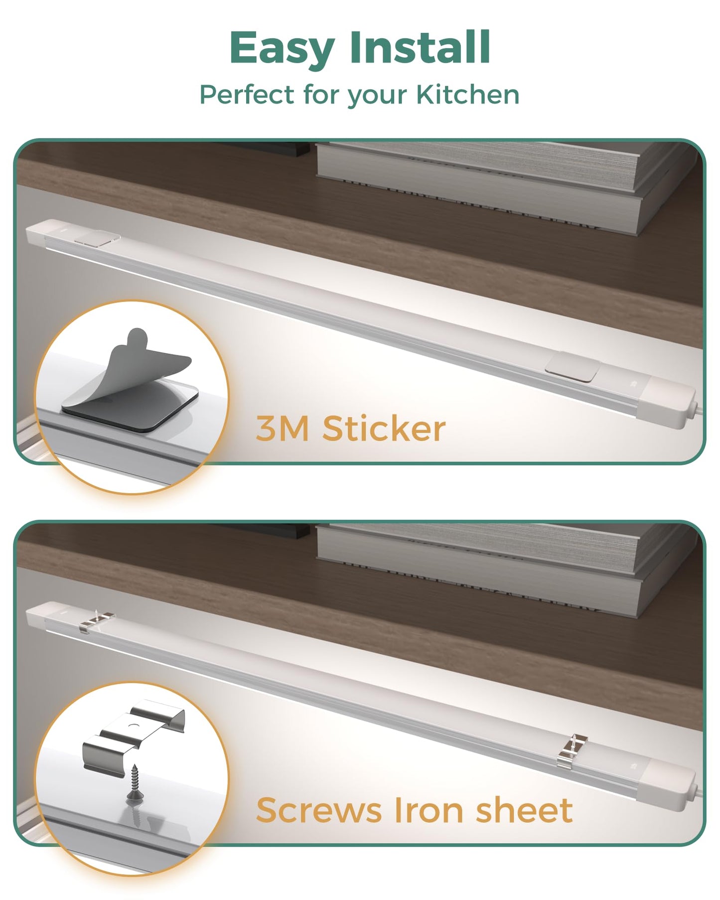 Asoko 25Inch Under Cabinet Lights Plug And Play Under Counter Lighting 6000K Cool White With 1000Lm Super Bright Etl Light Bar With On/Off Switch For Kitchen Under Desk Workbench