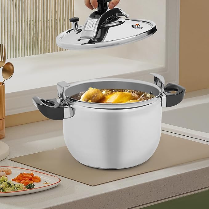 11.6QT Stainless Steel Pressure Cooker, 60Kpa Large Steamer Cooking Pressure Canner, Safety Valves, Compatible with Induction and Gas Stovetops for Family or Commercial