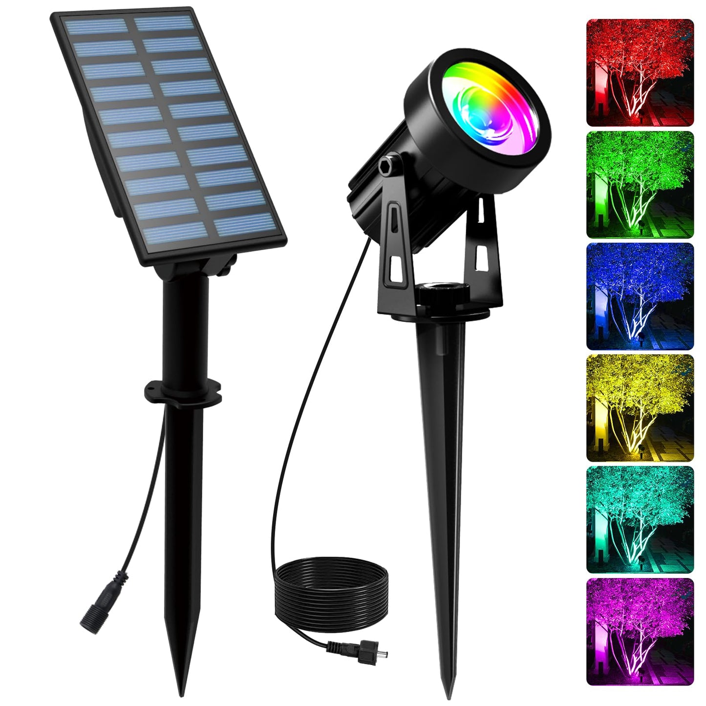 T-SUNUS RGB Solar Landscape Spotlights, IP65 Waterproof, 9.8ft Cable, Multicolor, Model TS-S4201-1H-RGB-V2