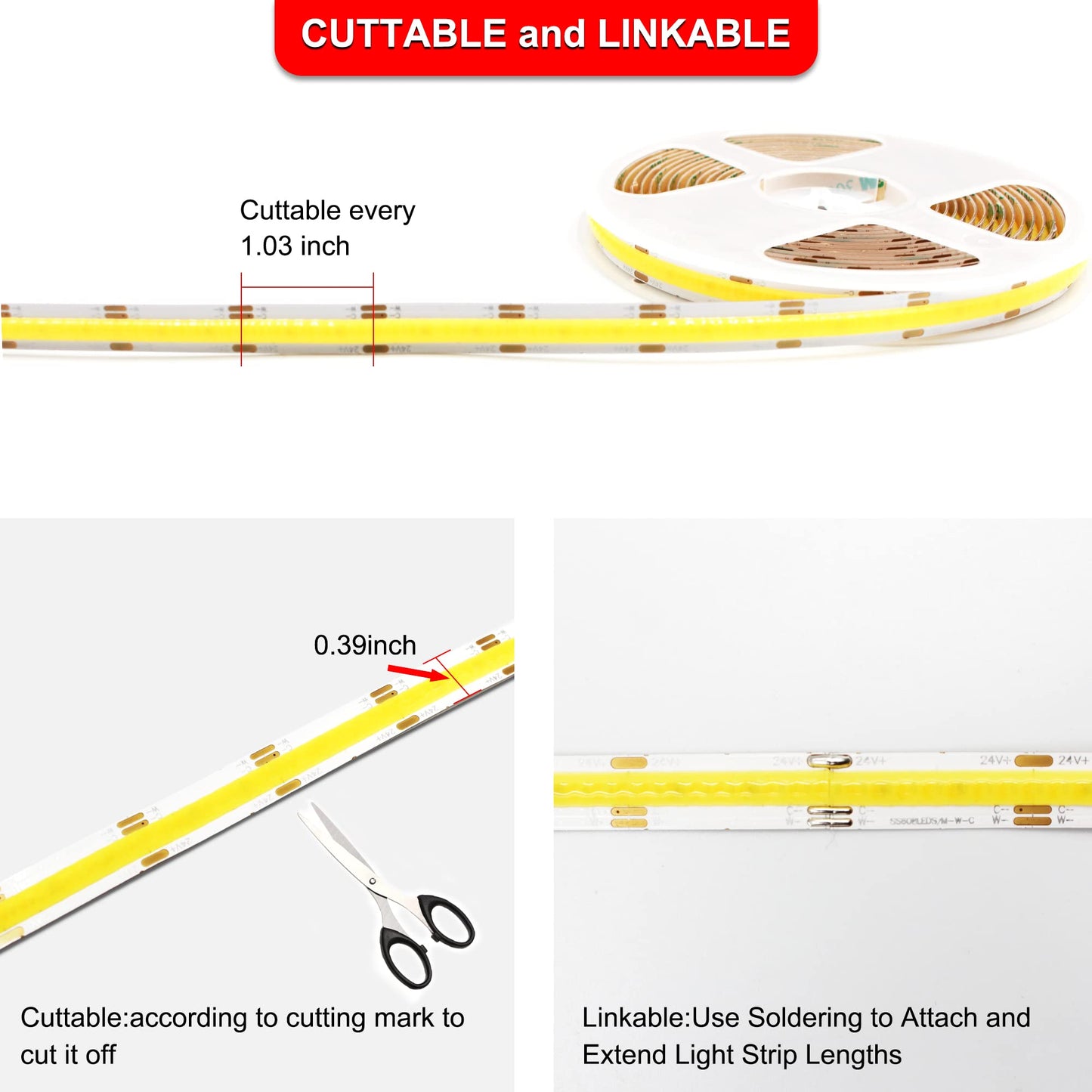 Cct Cob Led Strip Lights 24.6Ft Dimmable 2700K-6500K 24V Tunable White Led Light Strip Kit  High Density Cri 90+ Led Strips With Remote Controller And Power Supply  For Bedroom Kitchen Home Lighting