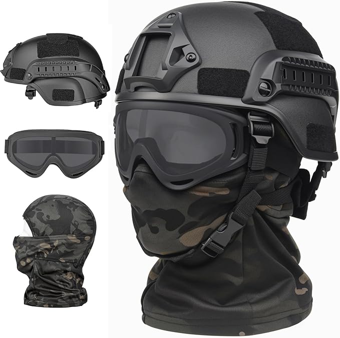 VPZENAR Airsoft Helmet,Black Tactical Helmet,Airsoft Mask Mesh,Elastic Balaclava Mask, Anti Fog Airsoft Goggles, Tactical ...