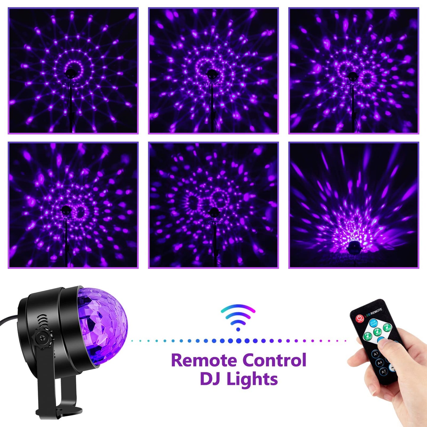 Litake 6W Uv Black Lights - Sound Activated Led Disco Ball Strobe Lights, 2 Pack, Remote Control For Parties, Halloween, Xmas, Black