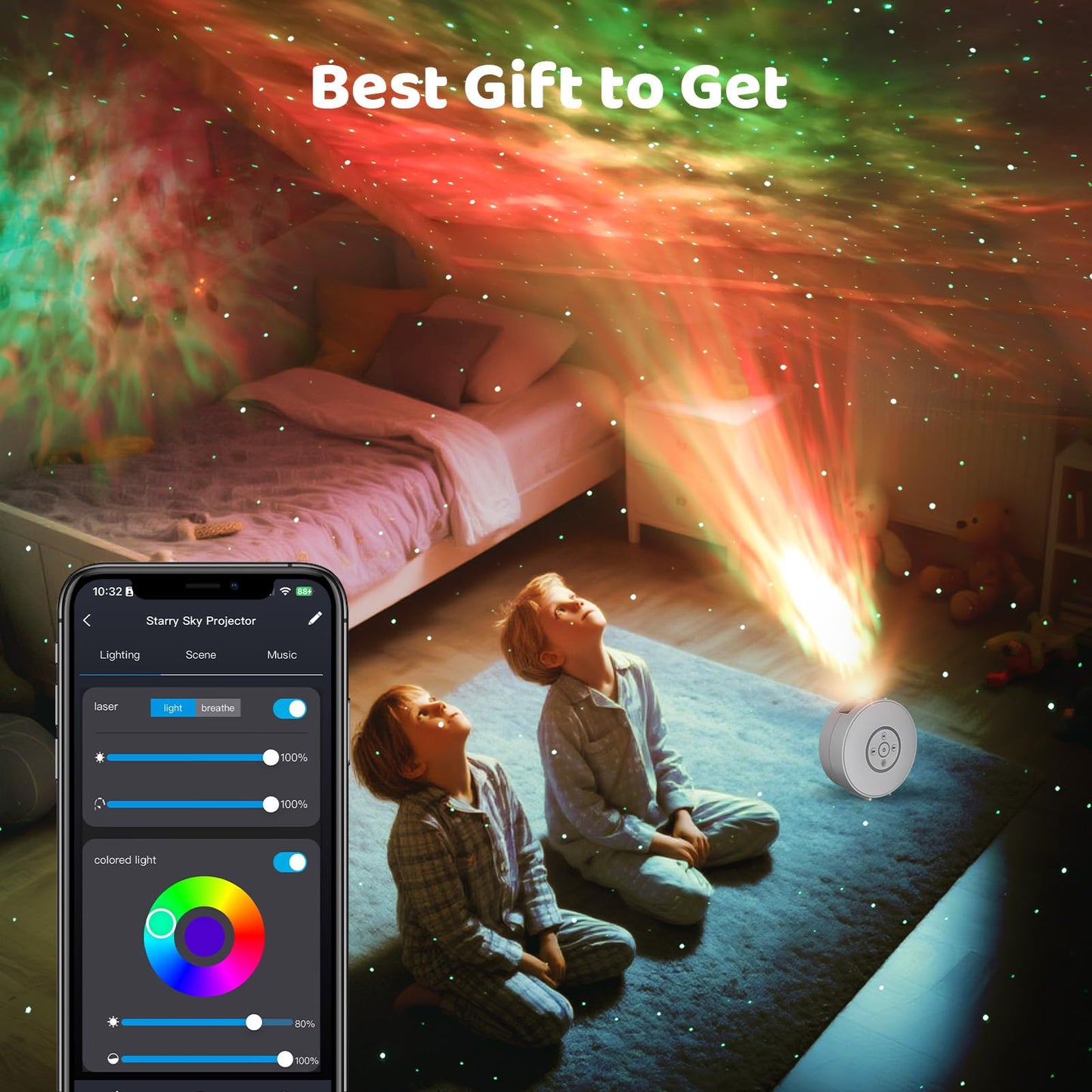 Smart Star Light Projector Galaxy Projector With 6 Projection Slide Smart App & Voice Control Rotatable Galaxy Lamp With 24H Timer And 37 White Noises Cloud Light Gift For Kids Room Decor(White)