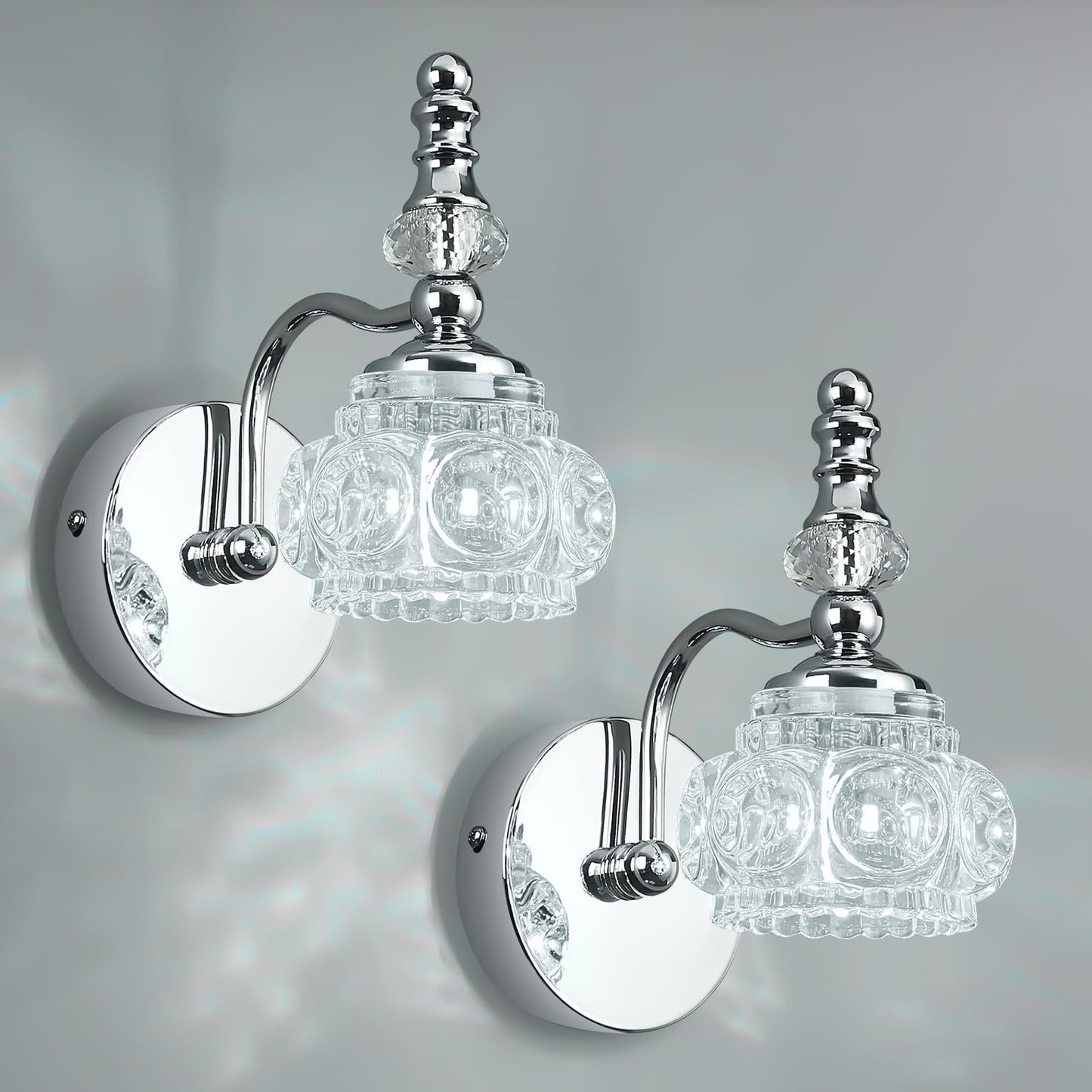 Lbsqj Modern Wall Sconces Set Of Two Indoor Lamp Chrome Vintage Glass Light Bathroom Vanity Fixture Wall-Mounted Room Lighting
