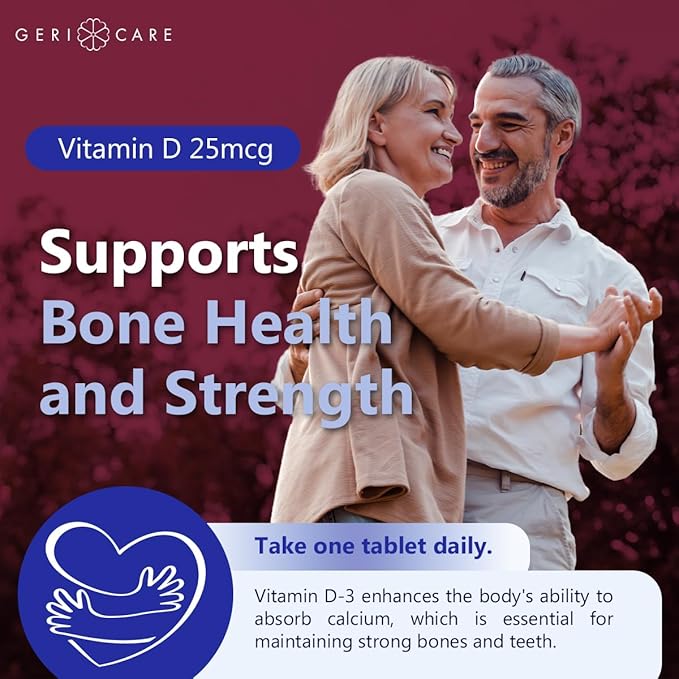 GeriCare Vitamin D 25mcg Tablets, Promotes Healthy Bones & Immune Support, Dietary Supplement, 100 Count (Pack of 2)