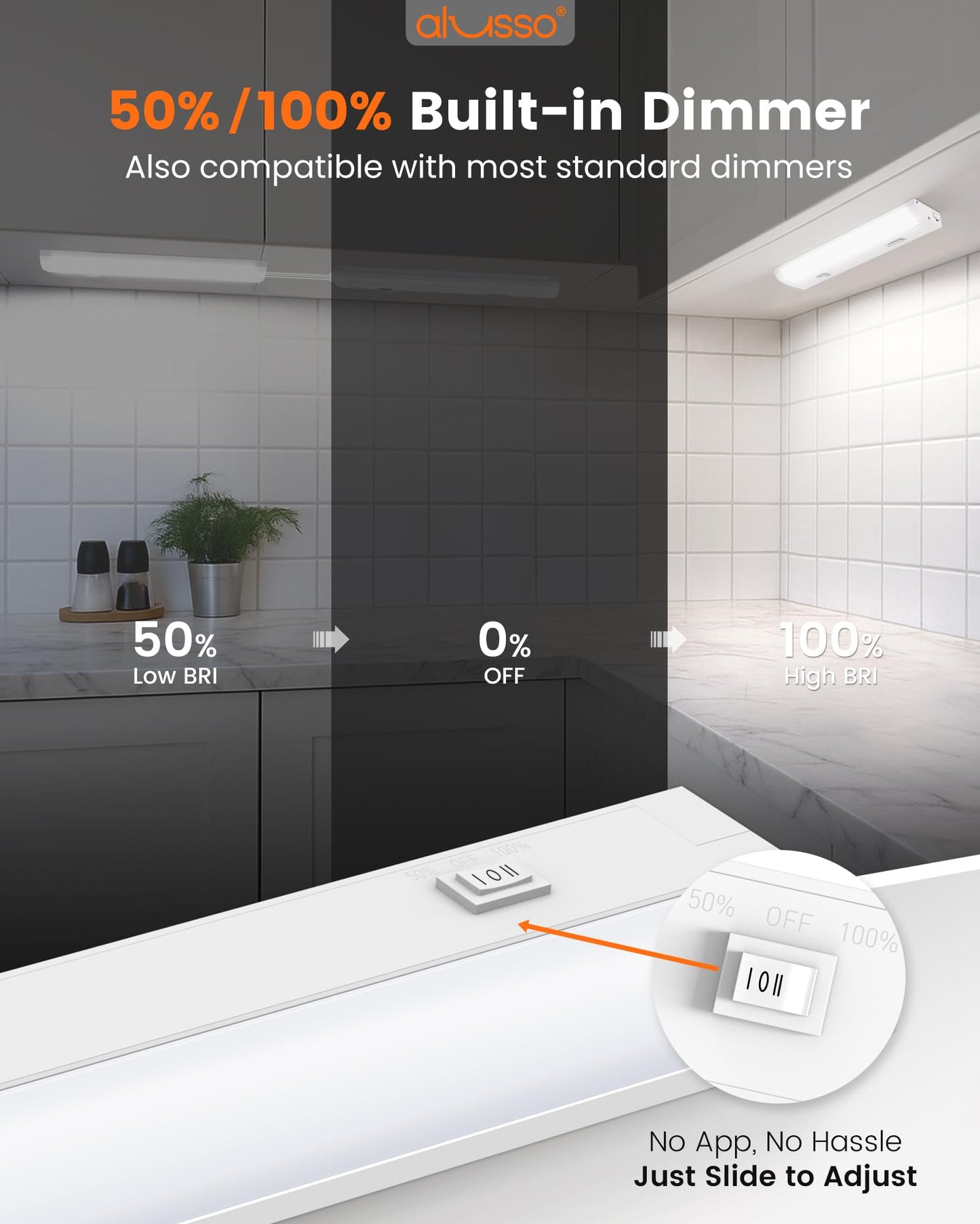 Alusso Lighting?12 Inch Led Under Cabinet Lighting Hardwired & Plug In  5Cct Color Selectable 2700K-5000K Dimmable 6W 510Lm High Brightness  Linkable Strip Under Counter Lights For Kitchen  2 Pack