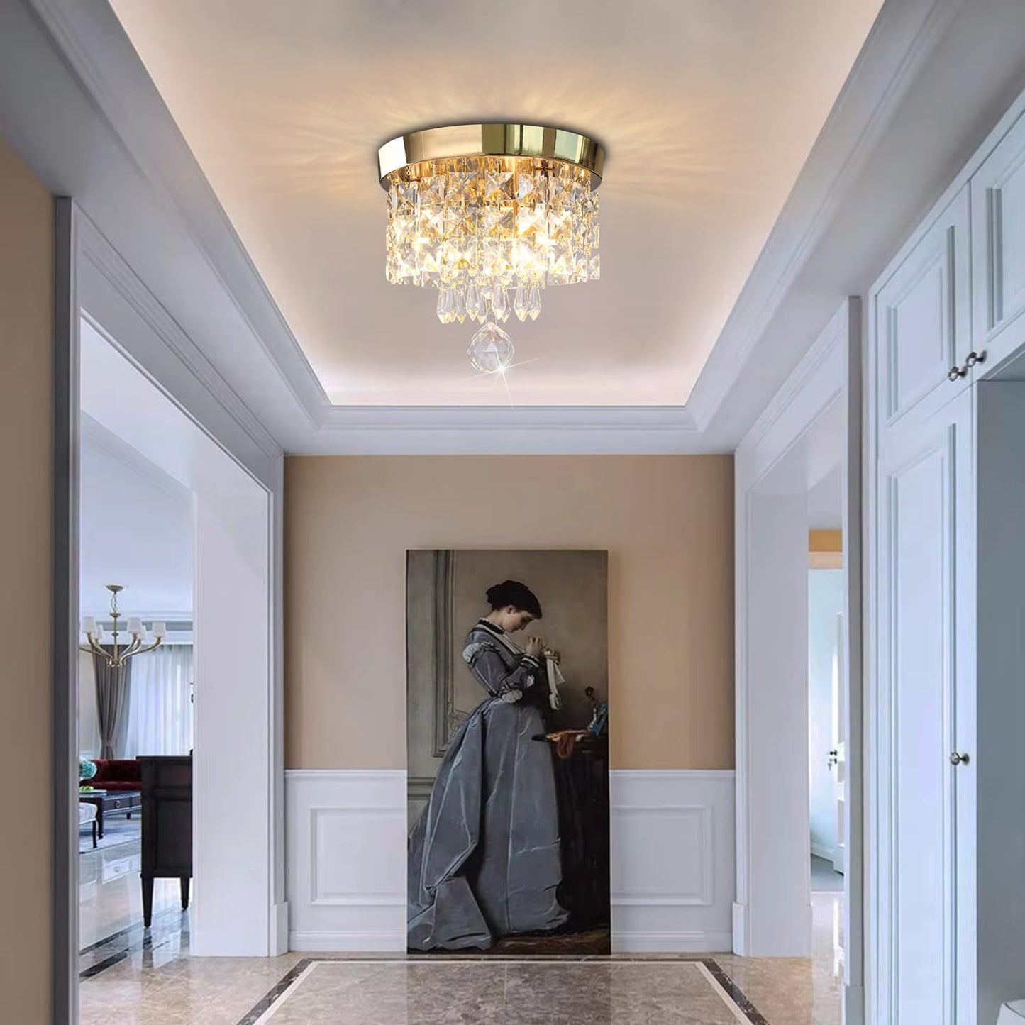 CRYSTOP Mini Crystal Chandelier Gold K9 Crystal Ceiling Light 8in x 7in Model 8818-G-N