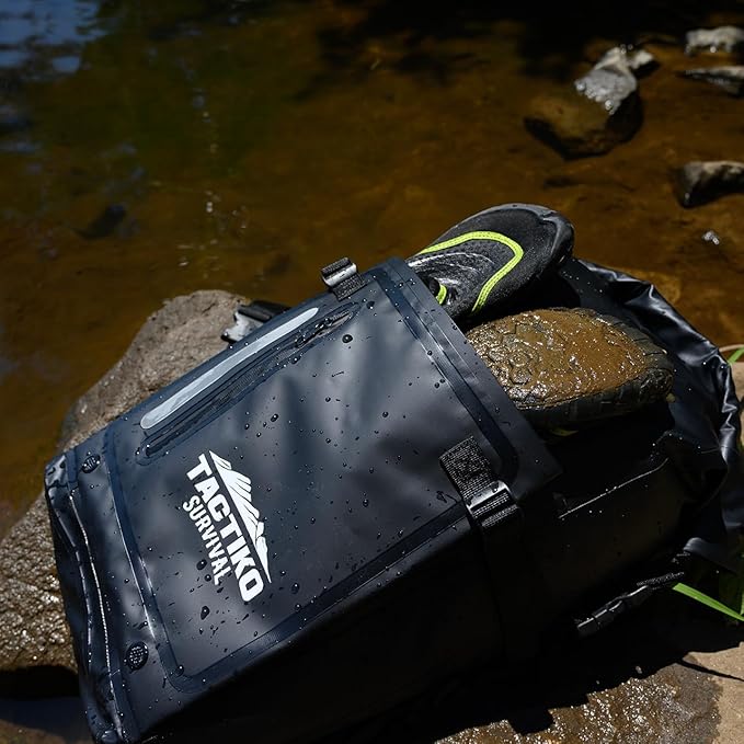 30L Heavy-Duty 100% Waterproof Backpack - Equipment Pocket, Carabiner - Roll Top Floating Dry Bags (Jet Black)