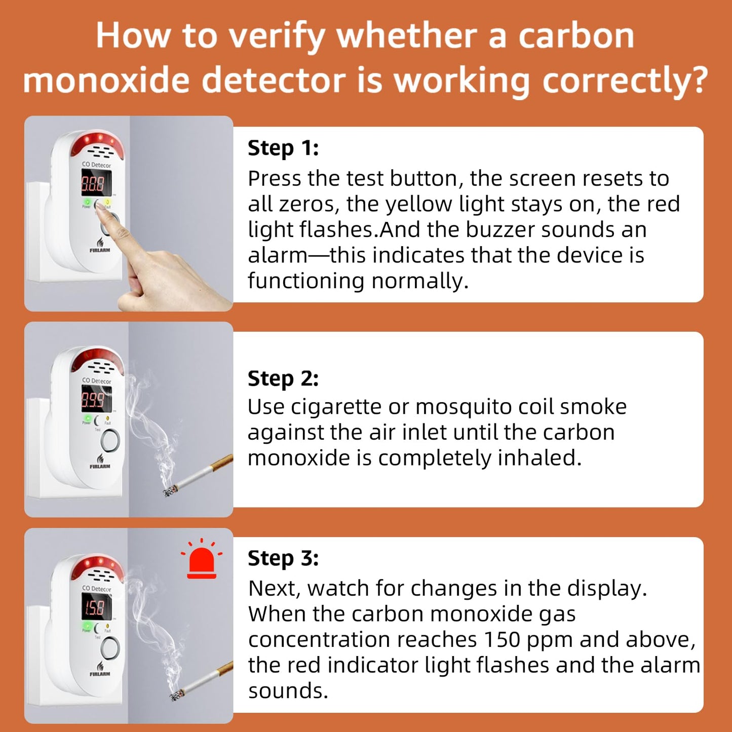 Firlarm Carbon Monoxide Detectors, Plug in CO Detector with LED Digital Display, Portable CO Alarm Monitor for Home, Hotel, Office, RV
