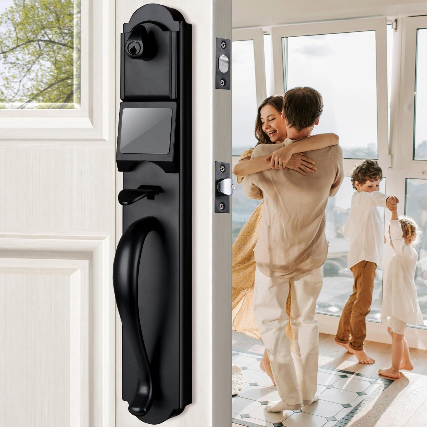 HISAFE Keyless Entry Door Lock Set, Camelot Trim Exterior Door Handleset with Single Cylinder Deadbolt, Heavy Duty Front Door Lockset, Left Handed, 17.52'' Length