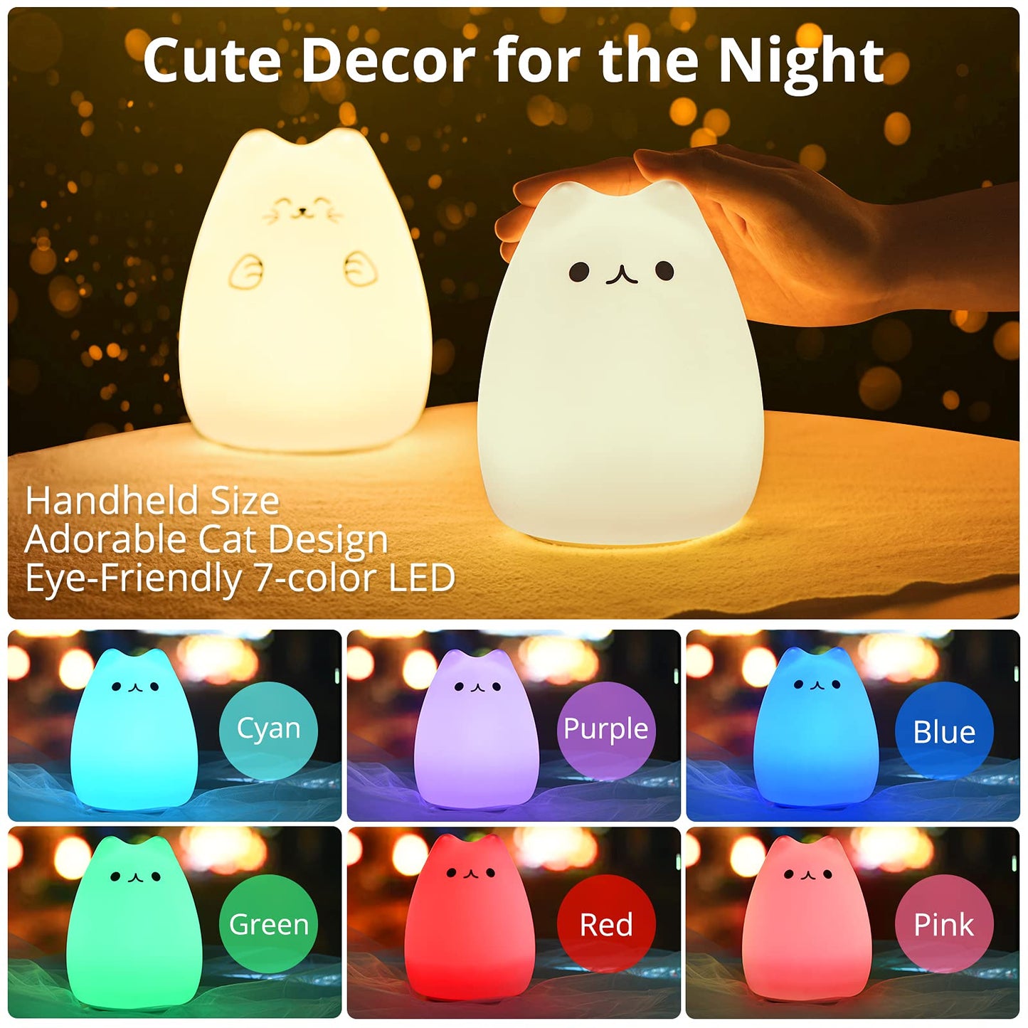 GoLine Cat Lamp - Kawaii Kitty Night Light, 6 Inch Remote, Silicone, Celebrity Cat, Model GL-NL008, Perfect Gift for Girls