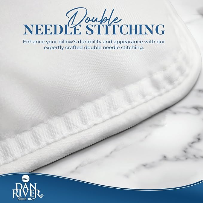 DAN RIVER Double Needle Pillows King (20x36), Set of 2 | White Hotel Pillows | Cooling Pillow for Side Sleepers | Back Sleeper Pillows | Best Pillows for Sleeping | Dorm Room Essentials