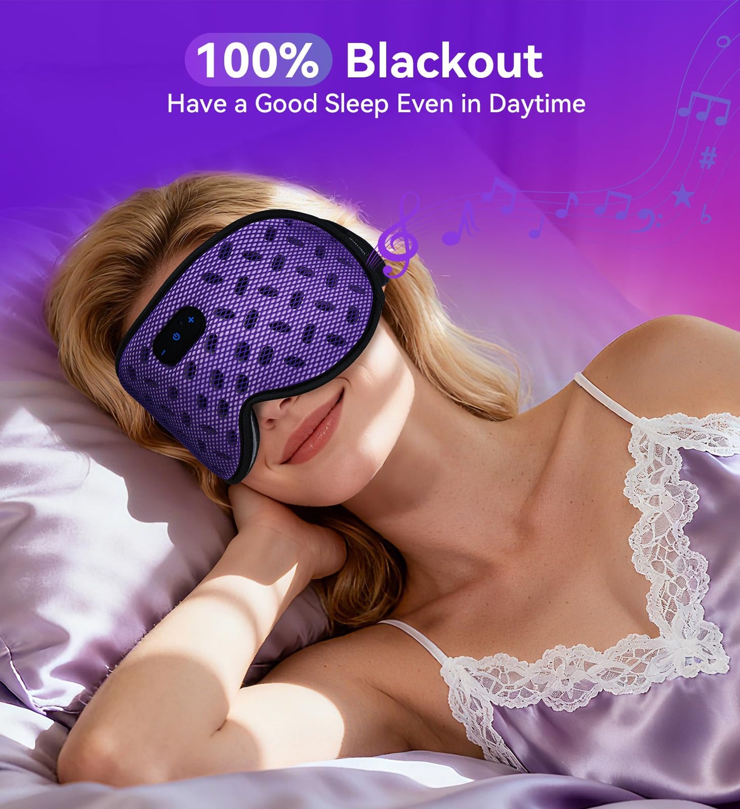 Sleep Eye Mask Bluetooth Headphones - 3D Contoured Zero Pressure Sleeping Masks 100% Blackout Eye Cover Breathable Sleeping Mask for Side Sleepers Wireless Earphone Ear Muff Headband Women Men Gift