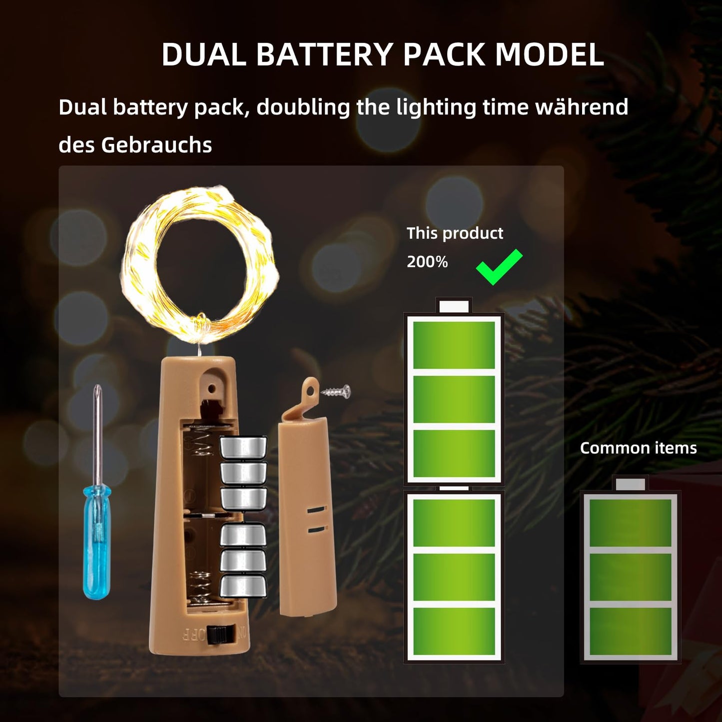 Etinga Dual Battery Pack Led Bottle Lights  6.6Ft 20Led Double The Lighting Time  For Indoor And Outdoor Use  For Christmas (15 Pack  Warm White(Dual Battery Pack))