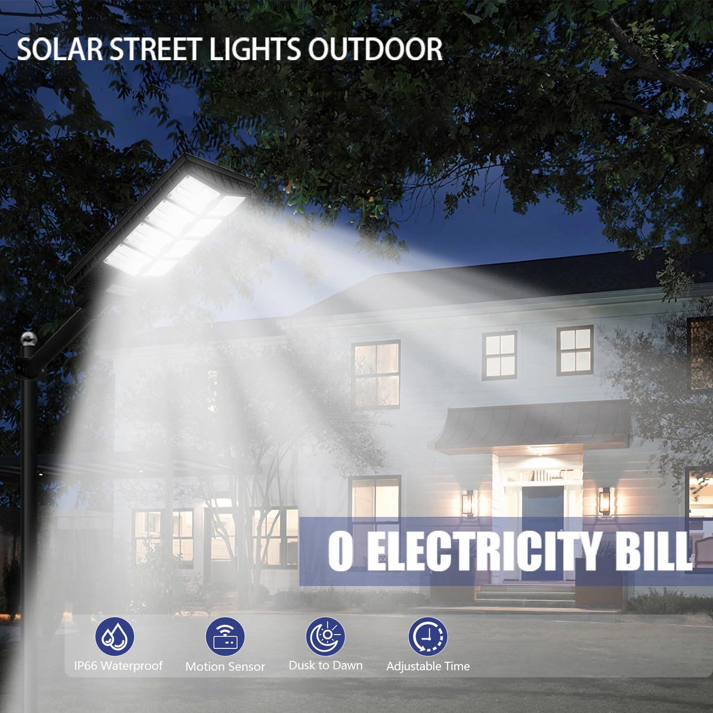 Mejiulug Solar Street Lights, 80000LM, Waterproof, Dusk to Dawn, Motion Sensor, Remote Control, 2-Pack, Metal, Black, Model MJ-168