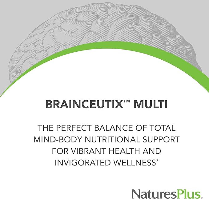 Natures Plus BrainCeutix Multivitamin Capsules - 90 Capsules - Supports Cognition, Concentration & Clarity - Enhances Memory - Vegan, Gluten Free, Non-GMO - 30 Servings
