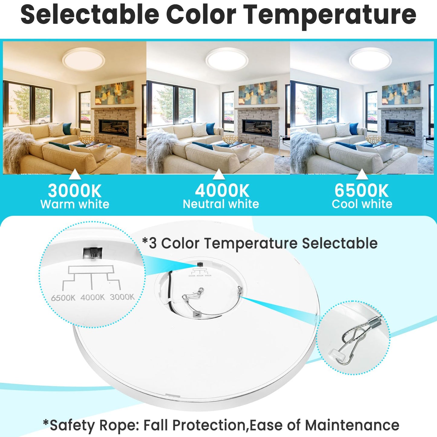 Libtit 12 Inch Flush Mount Led Ceiling Light Fixture  3000K 4000K 6500K Adjustable  28W 3200Lm White Round Lighting Fixtures For Bathroom Shower Hallway Kitchen  2 Pack