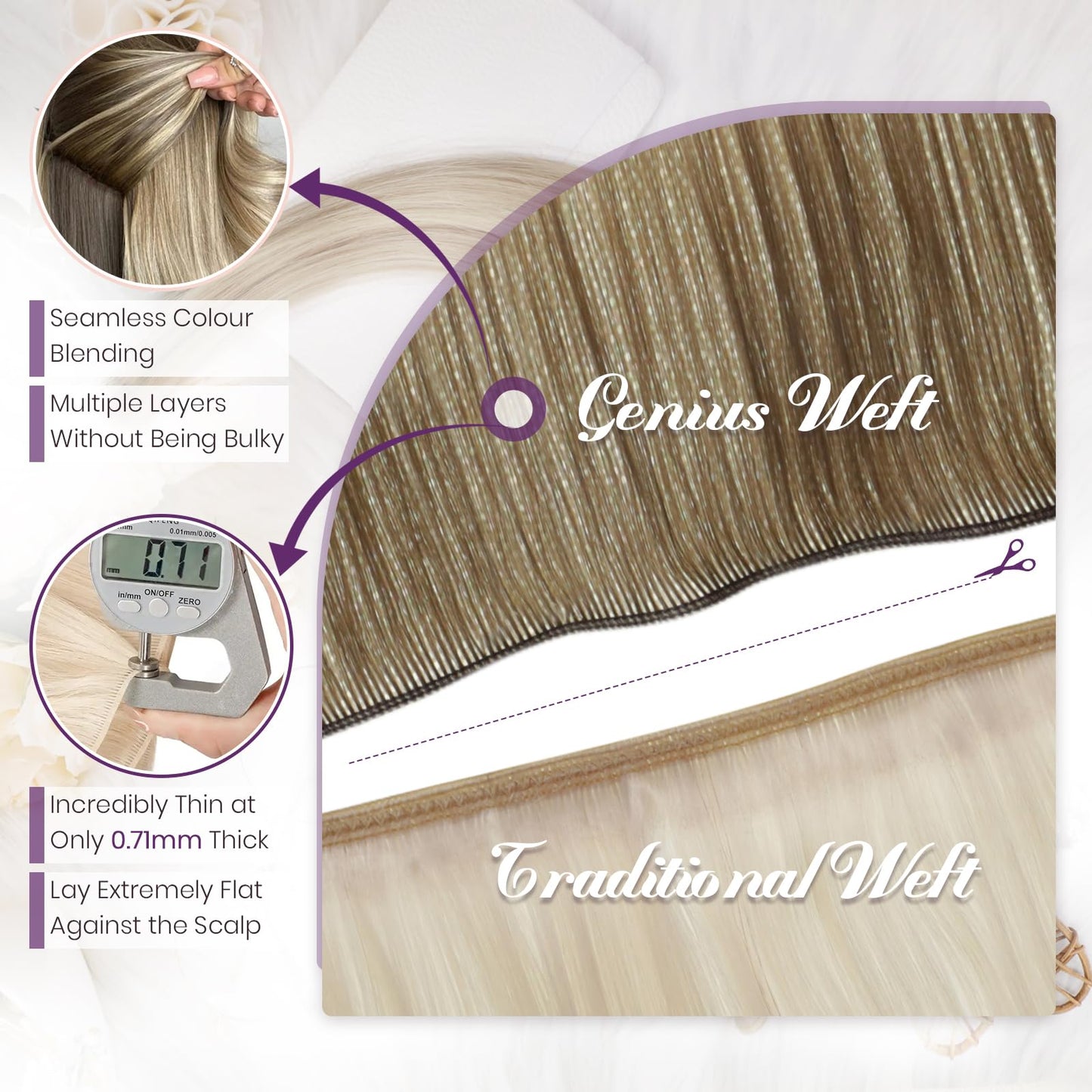 LaaVoo Weft Hair Extensions Virgin Human Hair 22 Inch 25G Sew in Hair Extensions Ombre Light Brown to Blonde Hair Extensions Rea