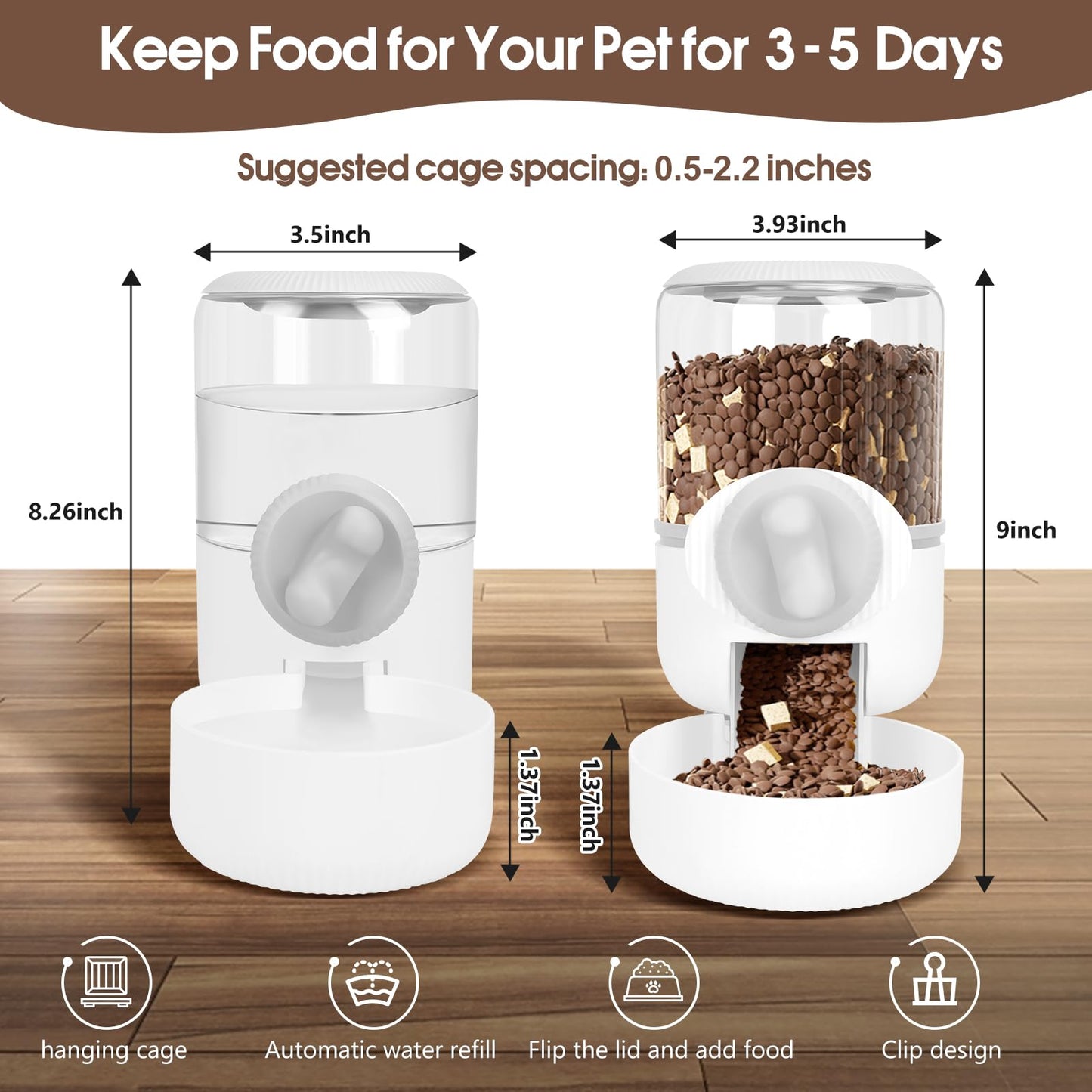 Rabbit Water Food Dispenser, Rabbit Feeders for Cages,Hanging Automatic Cat Food & Water Dispenser for Hamsters, Kittens, Chinchillas, Dutch Pigs, Ferrets,Bunny (Gray),