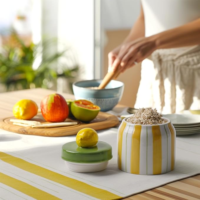 Cookie Jars with Lid Airtight, Hand Painted Lemon Ceramic Food Storage Containers with Lids for Home Decor and Kitchen Countertops, For Coffee, Spices, Sugar, Tea, Salt, Honey, Candy, Nut