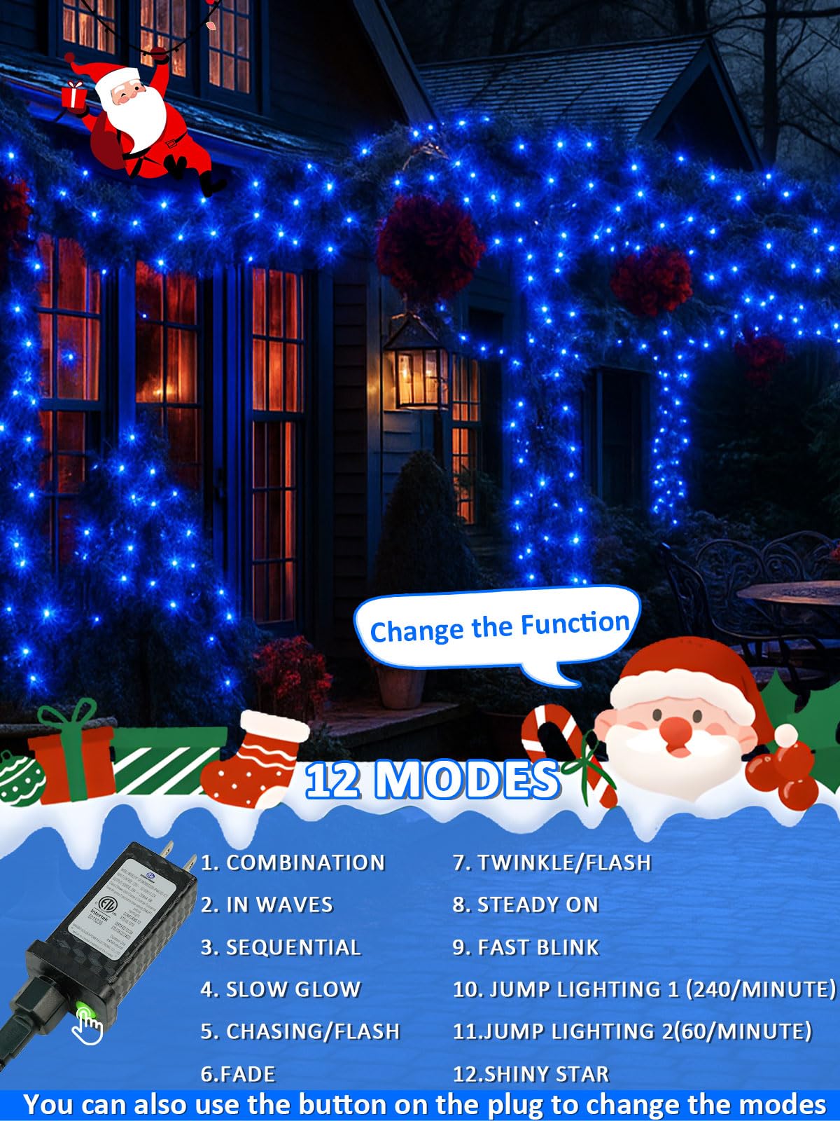 Voice Controlled Smart Christmas Lights Outdoor  75.8Ft 200 Led Extendable String Lights With 7 Voice Commands  12 Modes & Timer  Waterproof Christmas Decorations For Party Tree Garden (Blue)