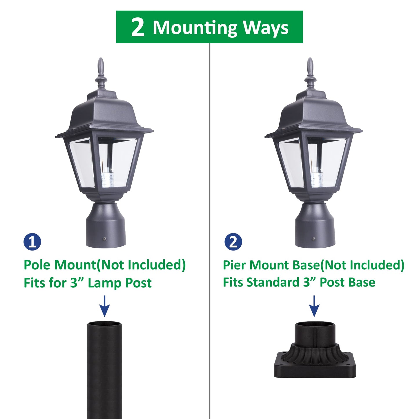 Lit-Path Outdoor Post Lantern, Aluminum, E26 Max 60W, Matte Black, 1-Pack, Model Lt-Pl003