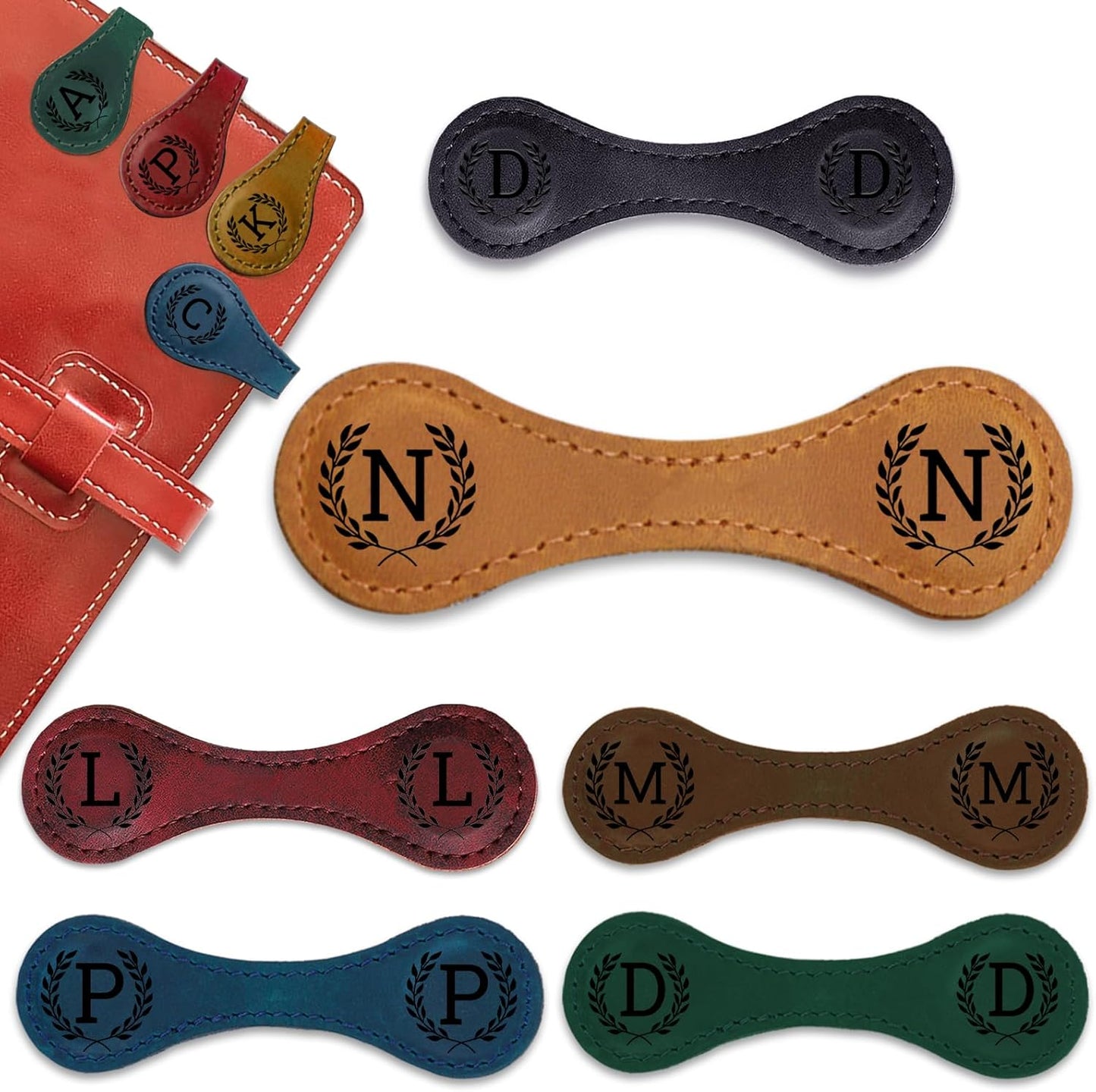 Personalized Magnetic Leather Bookmark - 26 Letters Vintage Engraved Book Marks,Custom Bookmark with Initial,Bookmarks for Women,Reading,Book Lovers (Yellow, N)