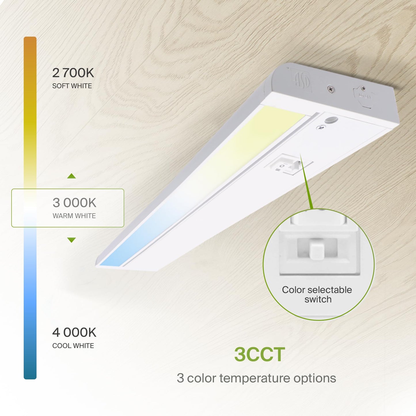 Asd Swivel Led Under Cabinet Lighting  24 Inch 12W  Hardwired Or Plug-In  2700K/3000K/4000K  Hi/Low Switch  Rotatable Lens  Dimmable Linkable Under Counter Light For Kitchen  Etl & Energy Star