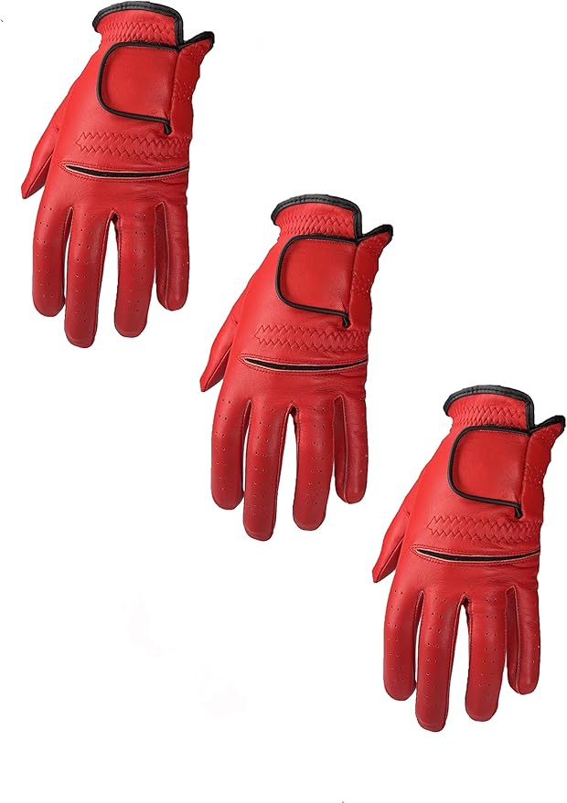 3 Mens EverGrip Red Cabretta Golf Glove (Left Handed Glove for The Right Handed Golfer)