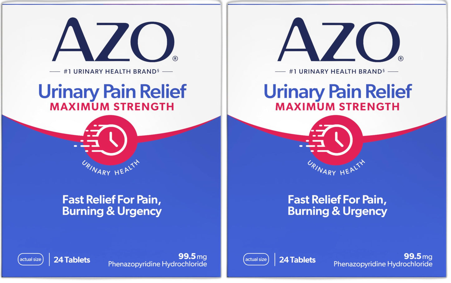 AZO Urinary Pain Relief Maximum Strength | Fast Relief of UTI Pain, Burning & Urgency | Targets Source of Pain | #1 Most Trusted Brand | 24 Tablets (Pack of 2)