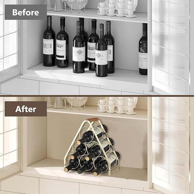 Countertop Wine Rack, 6 Bottle Wine Holder Wine Racks Countertop, Small Tabletop Wine Rack Shelf Metal Wine Storage, Gold Wine Rack Wine Organizer for Inside Cabinet Pantry Bar