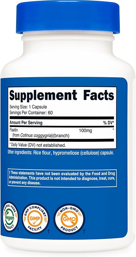Nutricost Fisetin Capsules 100mg, 60 Capsules - Natural Polyphenol Antioxidant - Non-GMO, Gluten Free, and Vegan Friendly Supplement